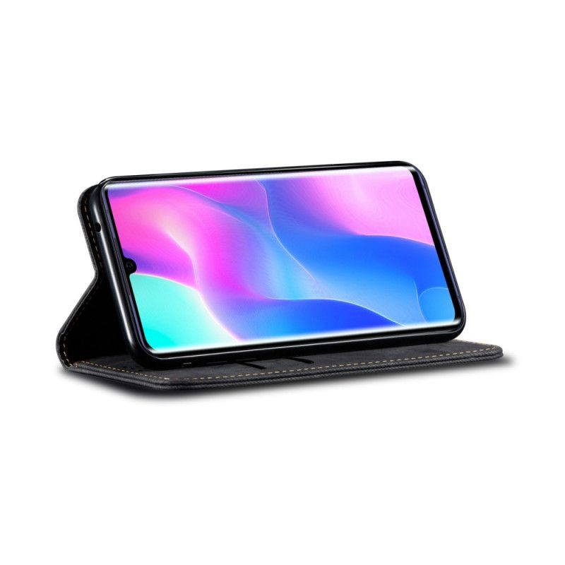 Flip Kotelot Xiaomi Mi Note 10 Lite Granatowy Czarny Etui na Telefon Tkanina Dżinsowa