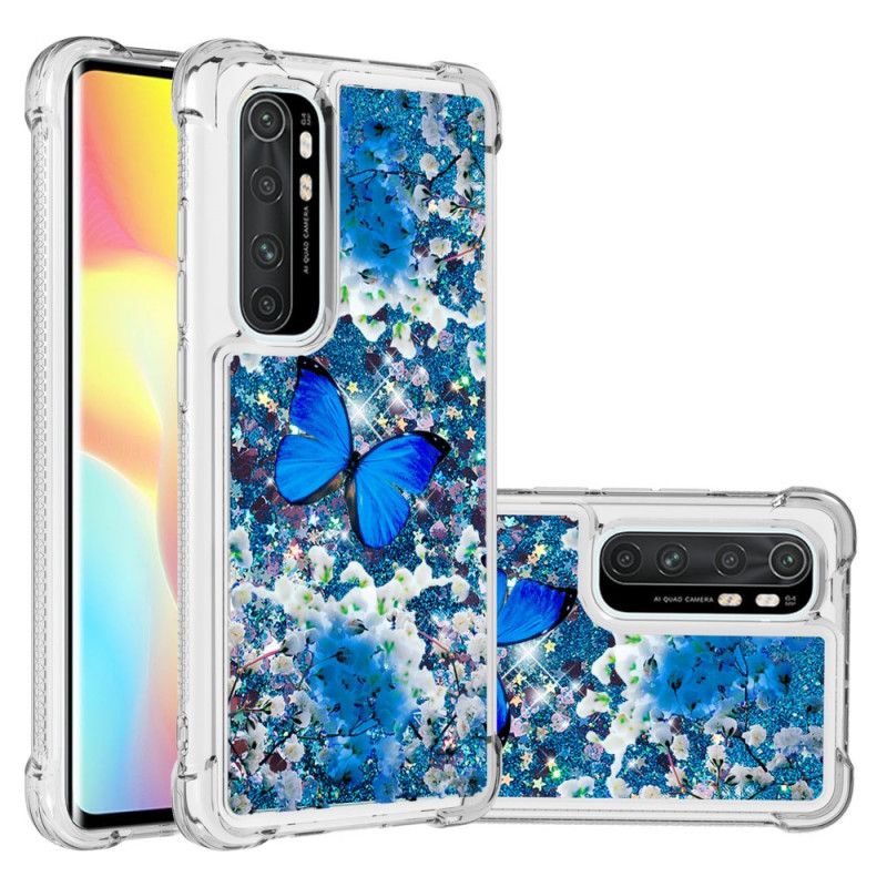 Futerały Xiaomi Mi Note 10 Lite Etui na Telefon Niebieskie Motyle Z Brokatem