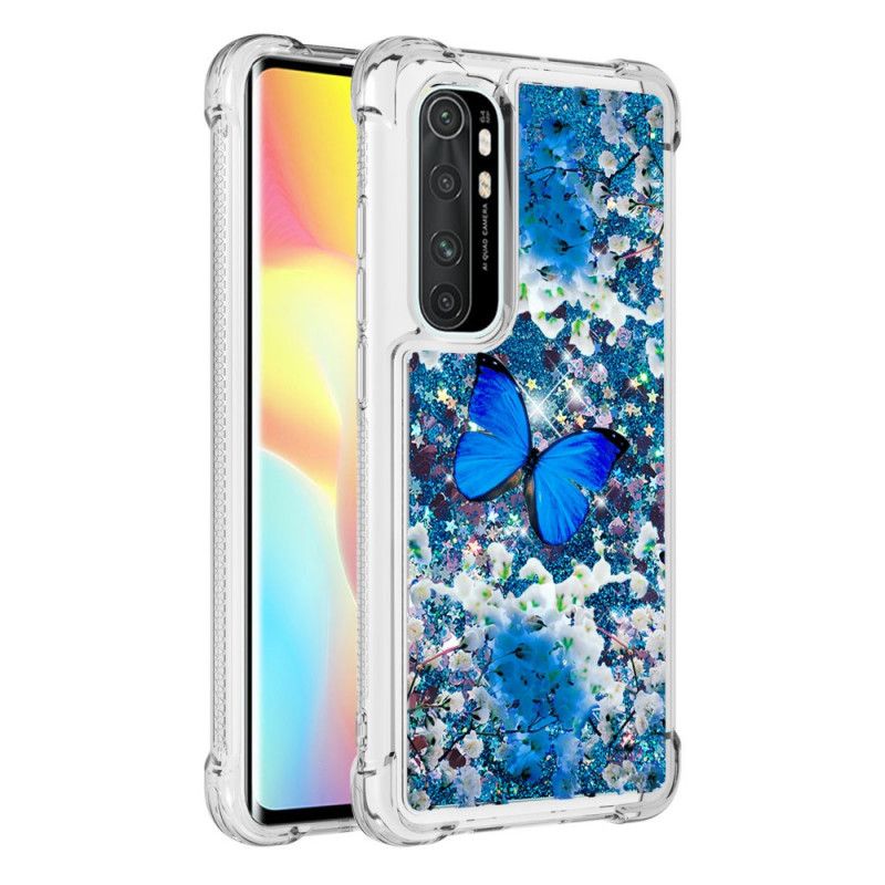 Futerały Xiaomi Mi Note 10 Lite Etui na Telefon Niebieskie Motyle Z Brokatem