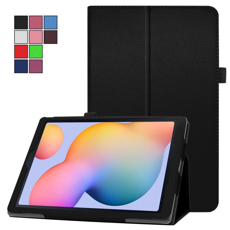 Etui Folio Samsung Galaxy Tab S6 Lite Biały Czarny 2 Klapki Z Imitacji Skóry Liczi Etui Ochronne