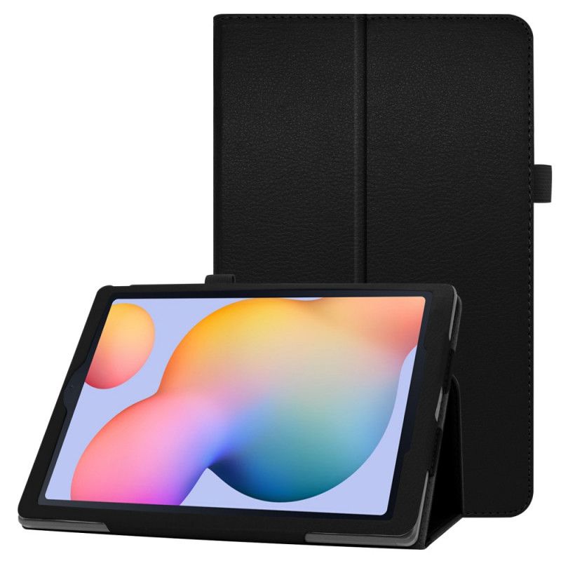 Etui Folio Samsung Galaxy Tab S6 Lite Biały Czarny 2 Klapki Z Imitacji Skóry Liczi Etui Ochronne