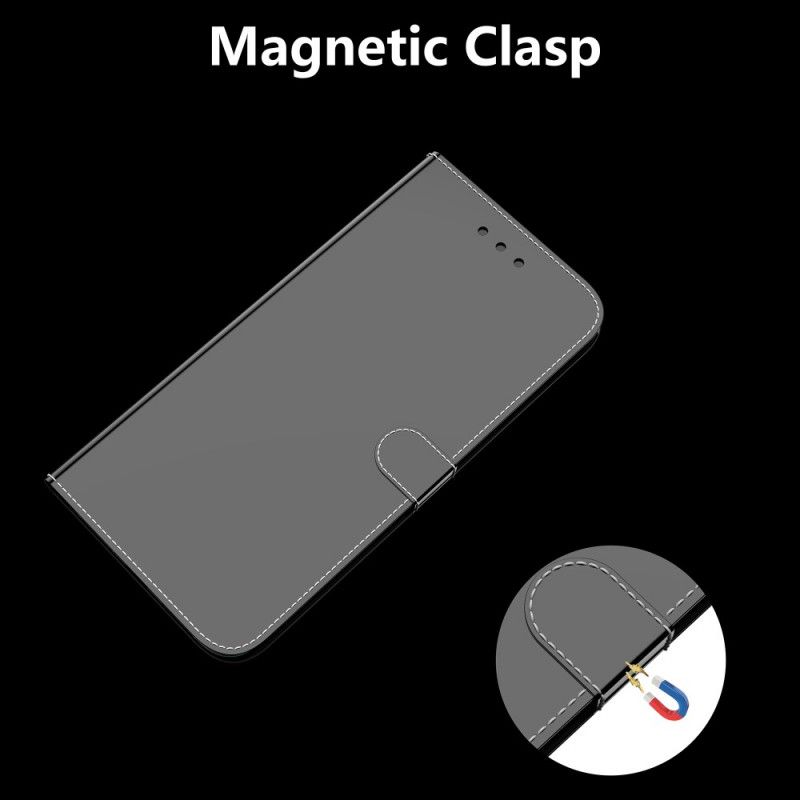 Etui Folio Samsung Galaxy S21 Ultra 5G Biały Czarny Osłona Lusterka Z Imitacji Skóry Etui Ochronne