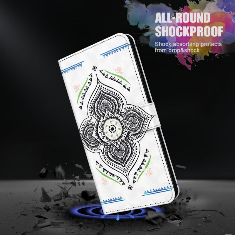 Etui Folio Samsung Galaxy S21 Ultra 5G Ciemnoniebieski Biały Mandala Z Punktami Świetlnymi Z Paskiem
