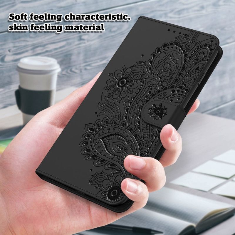 Etui Folio Samsung Galaxy S21 Ultra 5G Czerwony Czarny Wzór W Stylu Barokowym Ze Stringami Etui Ochronne