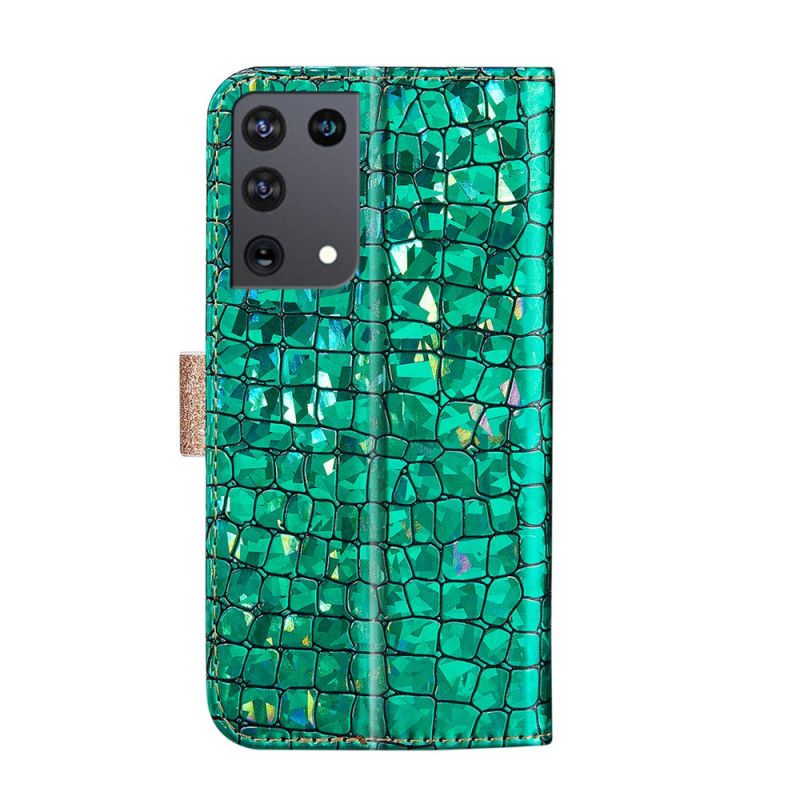 Etui Folio Samsung Galaxy S21 Ultra 5G Fioletowy Jasnoniebieski Diamenty Krokodyla