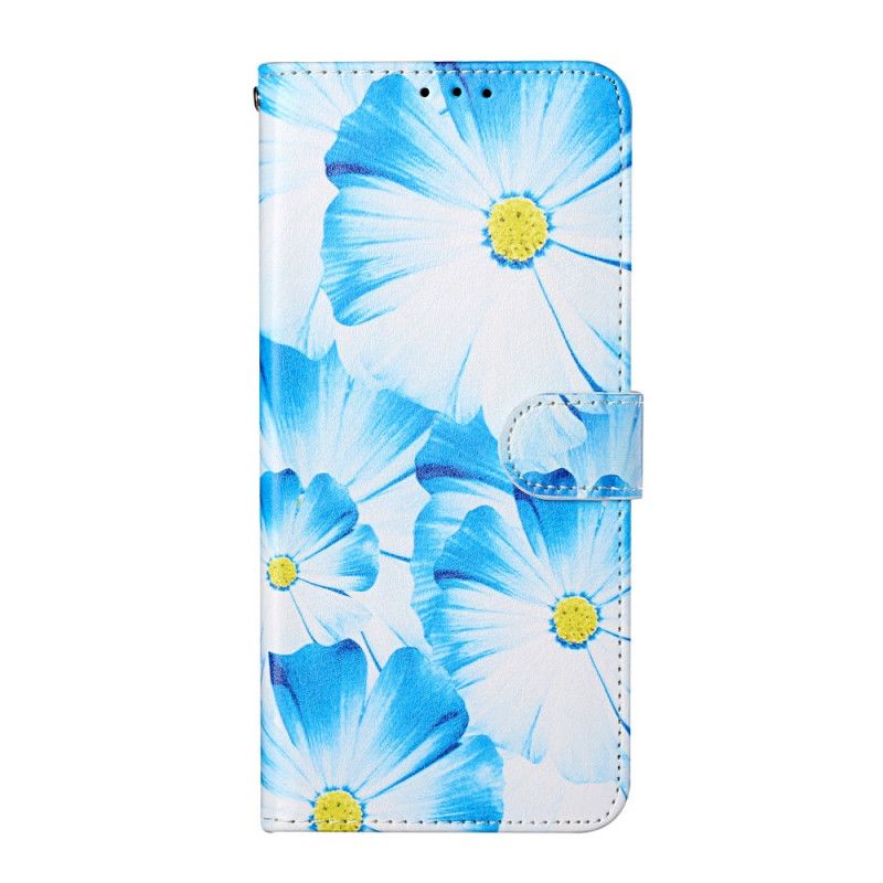 Etui Folio Samsung Galaxy S21 Ultra 5G Jasnoniebieski Czarny Dzikie Kwiaty Etui Ochronne