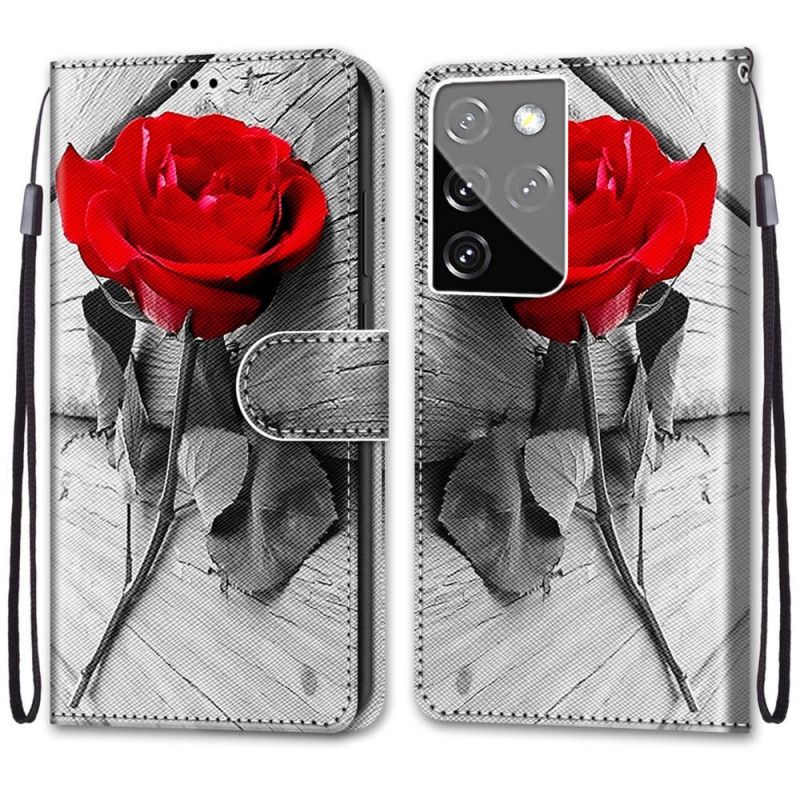 Etui Folio Samsung Galaxy S21 Ultra 5G Jasnoniebieski Czerwony Cudowny Kwiat