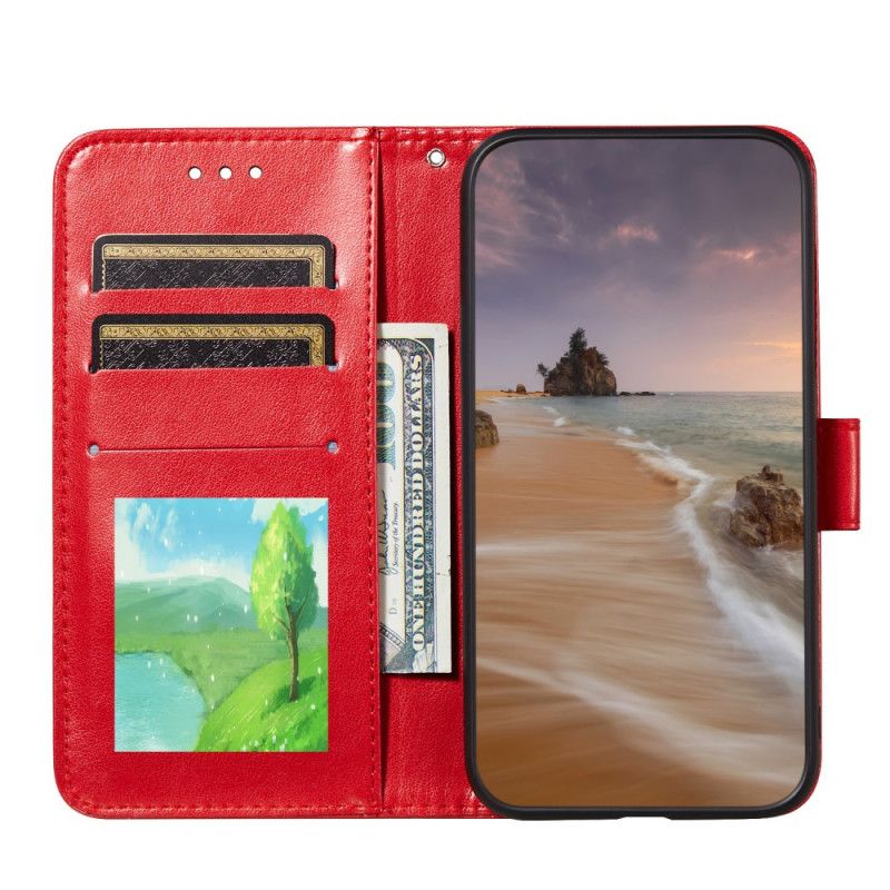 Etui Folio Samsung Galaxy S21 Ultra 5G Jasnoniebieski Czerwony Nadruk Haftu Kwiatowego Etui Ochronne