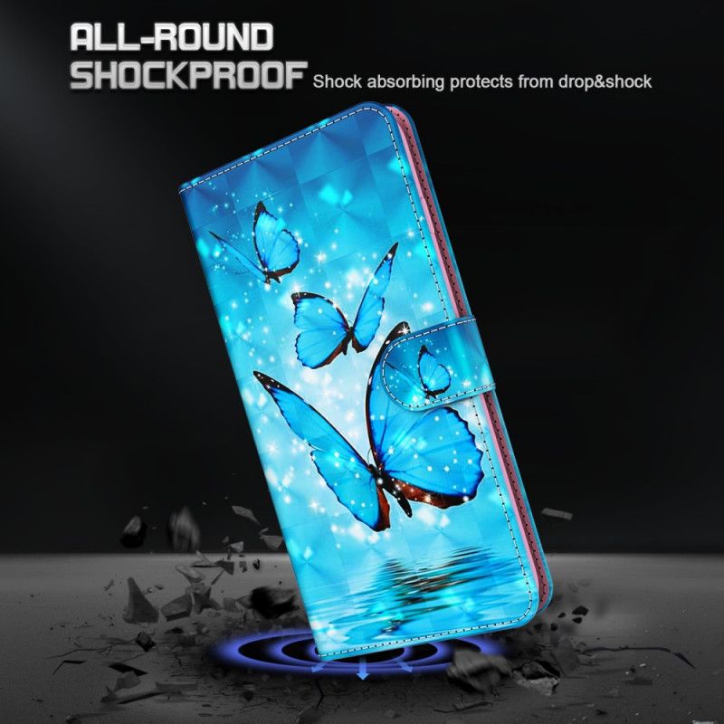 Etui Folio Samsung Galaxy S21 Ultra 5G Latające Niebieskie Motyle Etui Ochronne