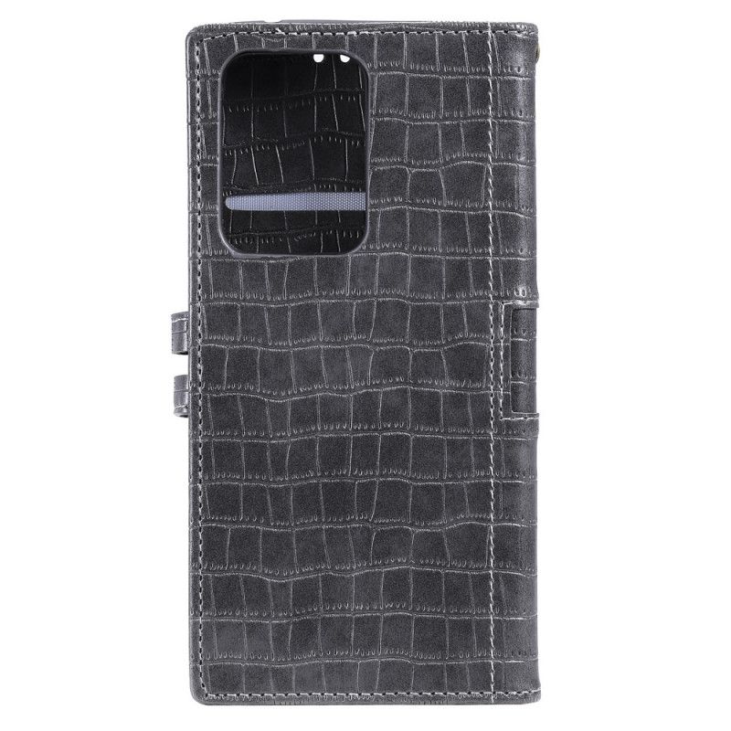 Etui Folio Samsung Galaxy S21 Ultra 5G Szary Czarny Całkowicie Krokodyl Etui Ochronne