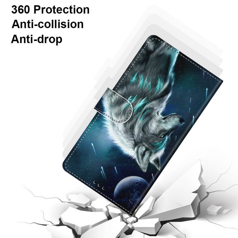 Etui Folio Samsung Galaxy S21 Ultra 5G Wilk Pod Deszczem Gwiazd Etui Ochronne