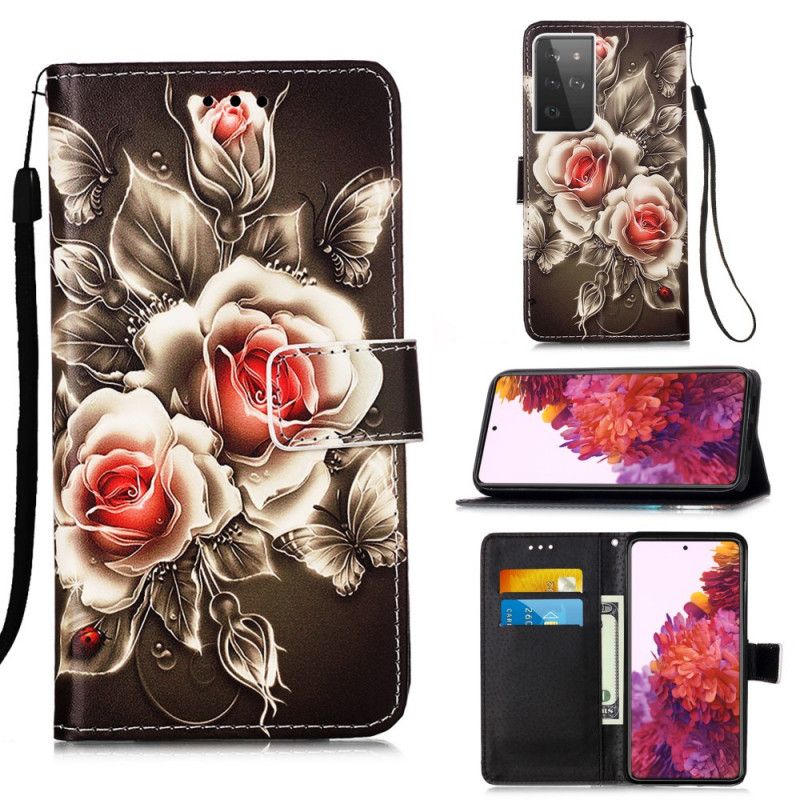 Etui Folio Samsung Galaxy S21 Ultra 5G Złote Róże Etui Ochronne