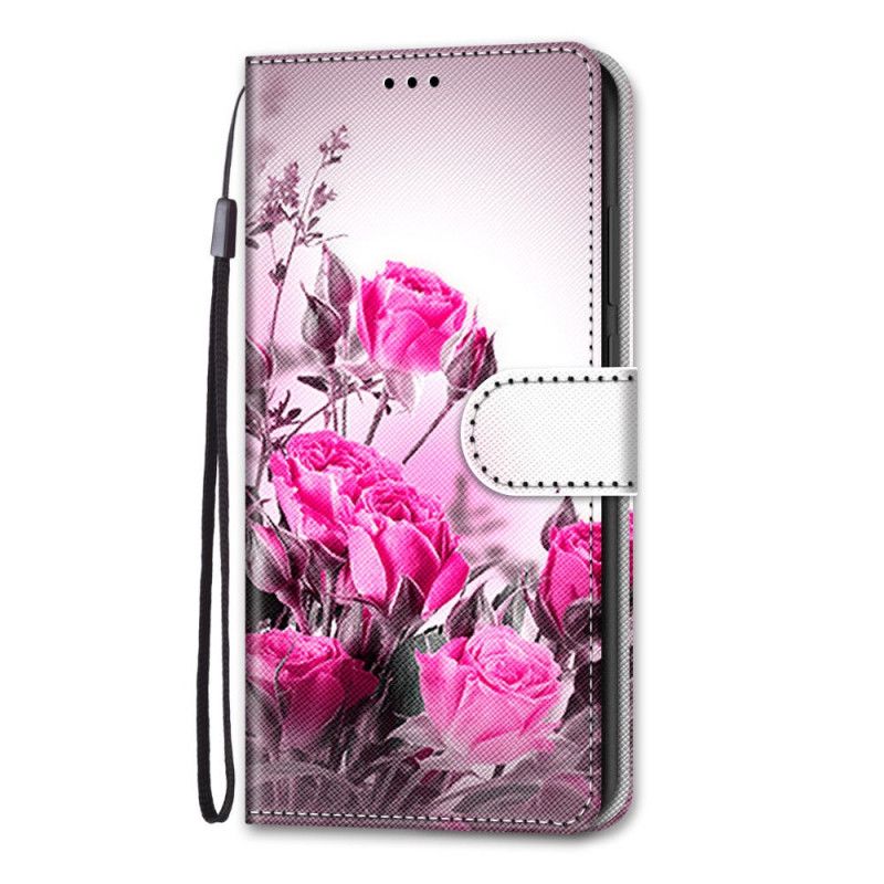 Etui Folio Samsung Galaxy S21 Ultra 5G Złoty Purpurowy Magiczne Kwiaty Etui Ochronne