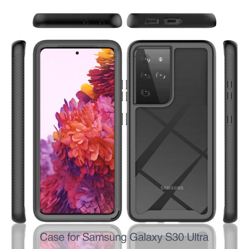 Etui Samsung Galaxy S21 Ultra 5G Biały Czarny Hybrydowe Fazowane Krawędzie