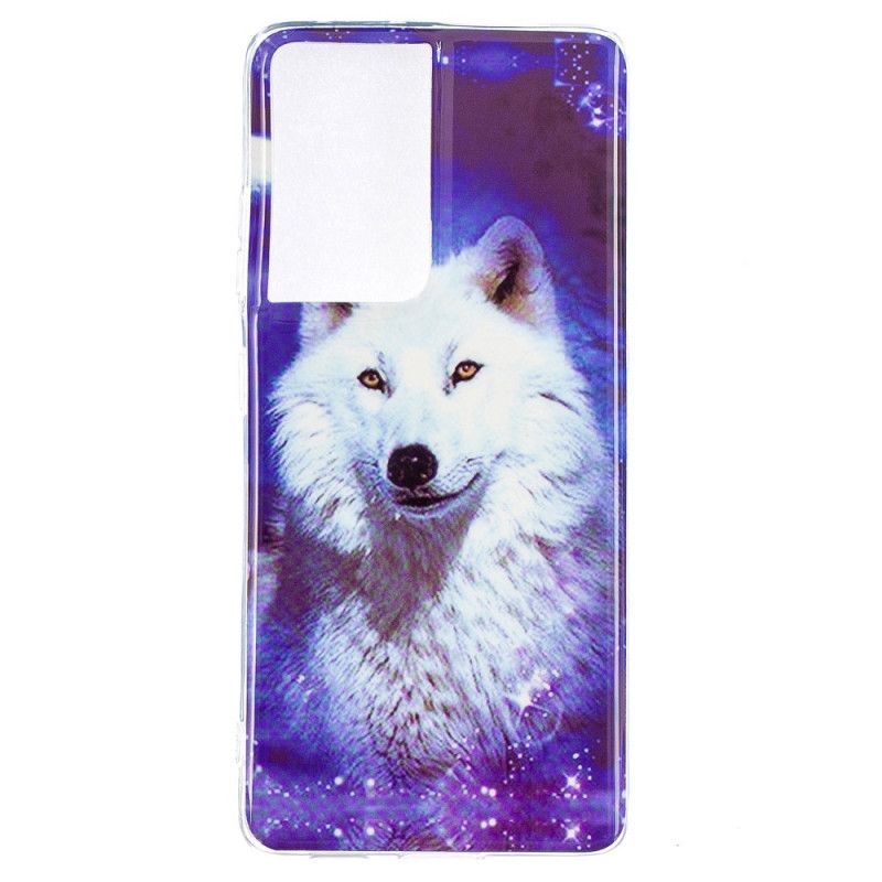 Etui Samsung Galaxy S21 Ultra 5G Ciemnoniebieski Zielony Fluorescencyjna Seria Wilków Etui Ochronne