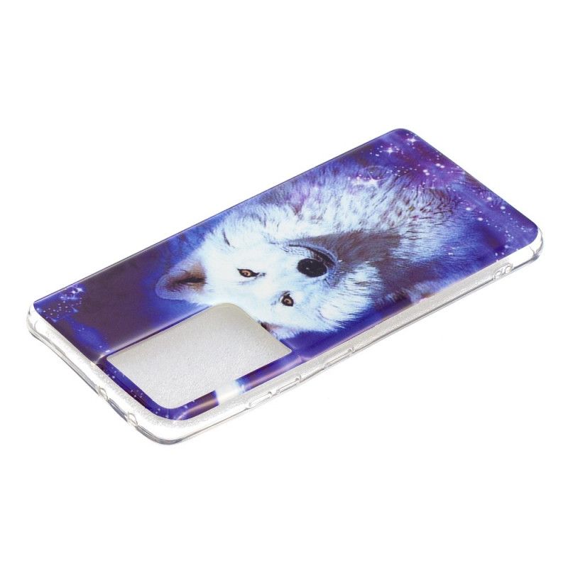 Etui Samsung Galaxy S21 Ultra 5G Ciemnoniebieski Zielony Fluorescencyjna Seria Wilków Etui Ochronne