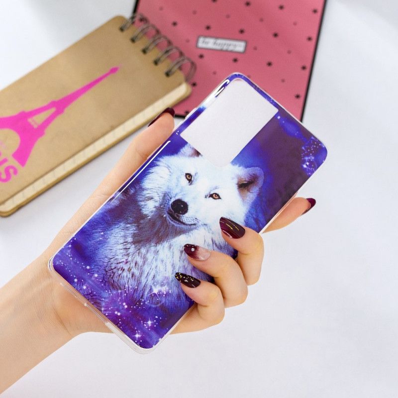 Etui Samsung Galaxy S21 Ultra 5G Ciemnoniebieski Zielony Fluorescencyjna Seria Wilków Etui Ochronne