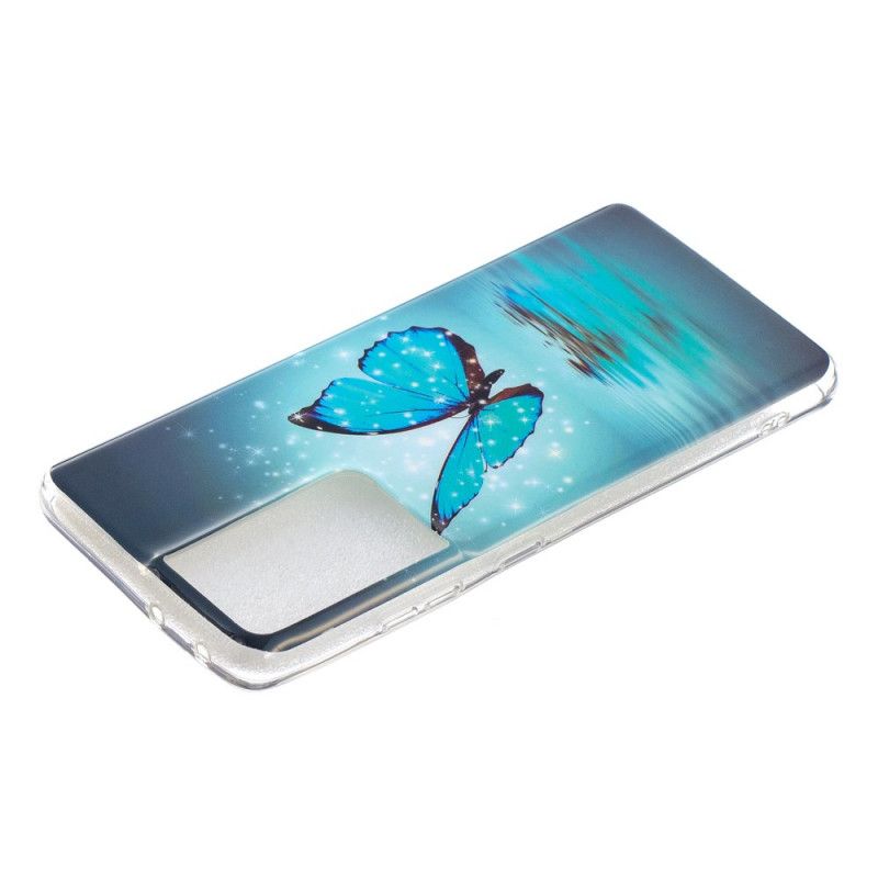 Etui Samsung Galaxy S21 Ultra 5G Fluorescencyjny Niebieski Motyl