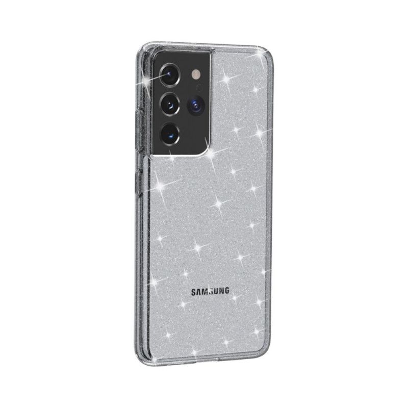 Etui Samsung Galaxy S21 Ultra 5G Srebrny Czarny Przezroczysty Brokat