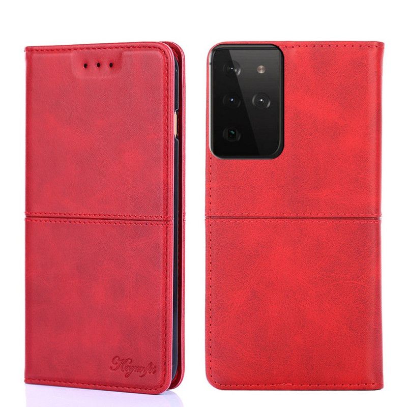 Flip Kotelot Samsung Galaxy S21 Ultra 5G Czerwony Czarny Styl Couture Ze Skóry Etui Ochronne