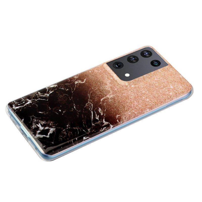 Futerały Samsung Galaxy S21 Ultra 5G Biały Czarny Marmur Z Brokatem Gradientu