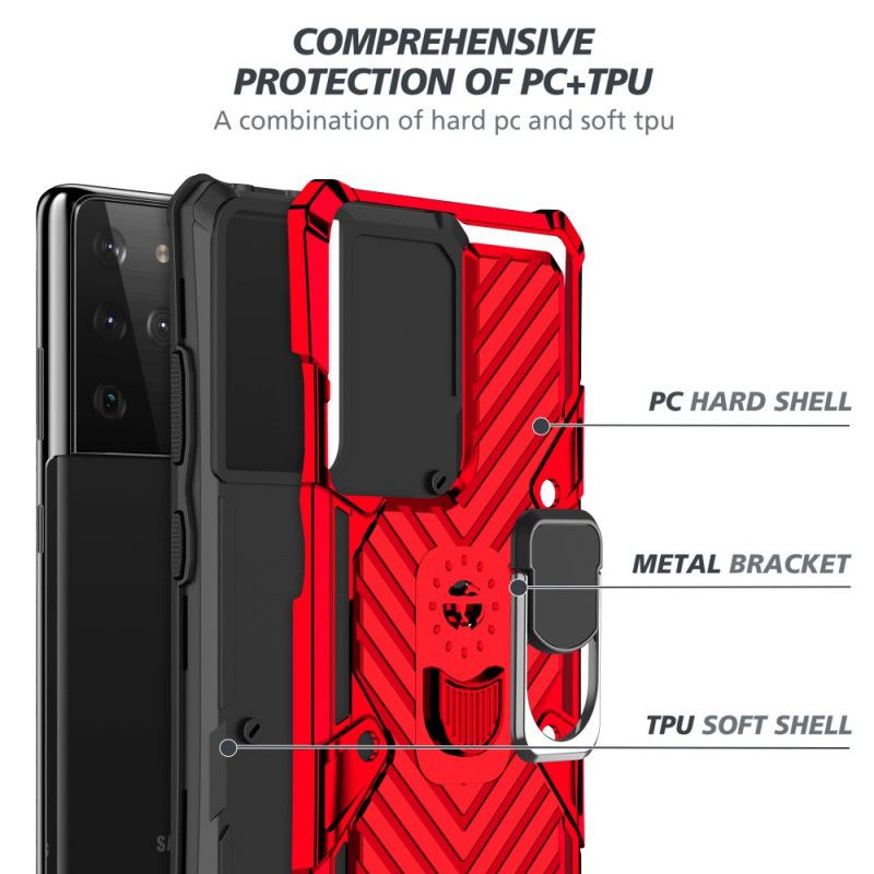 Futerały Samsung Galaxy S21 Ultra 5G Czerwony Czarny Etui na Telefon Zdejmowany Uchwyt Pierścieniowy