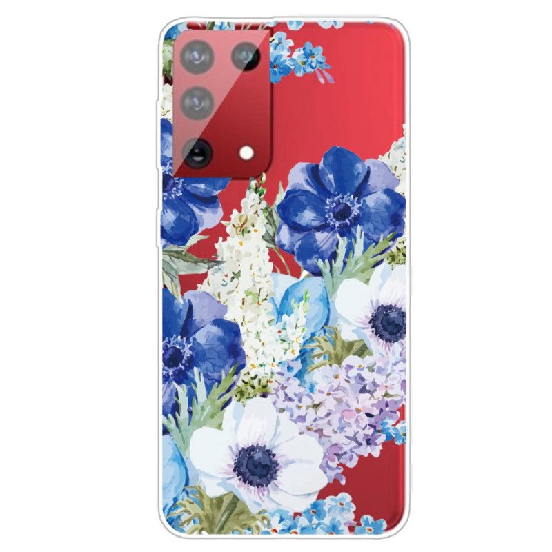 Futerały Samsung Galaxy S21 Ultra 5G Etui na Telefon Akwarelowe Niebieskie Kwiaty
