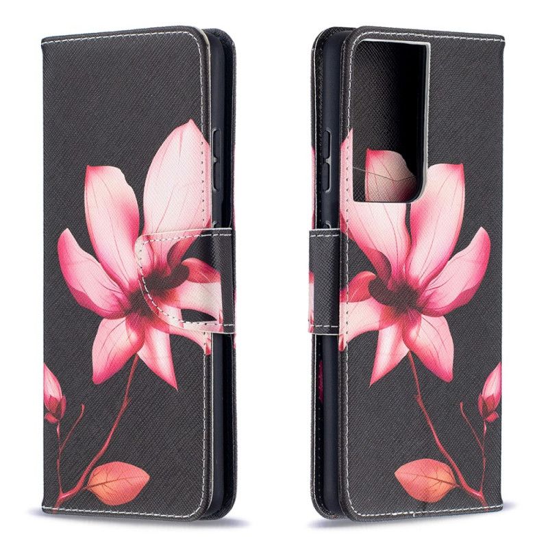 Skórzany Futerał Samsung Galaxy S21 Ultra 5G Etui na Telefon Różowy Kwiat