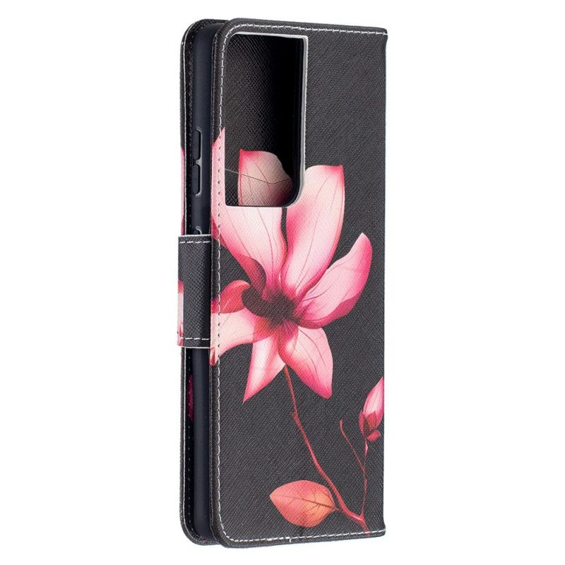 Skórzany Futerał Samsung Galaxy S21 Ultra 5G Etui na Telefon Różowy Kwiat