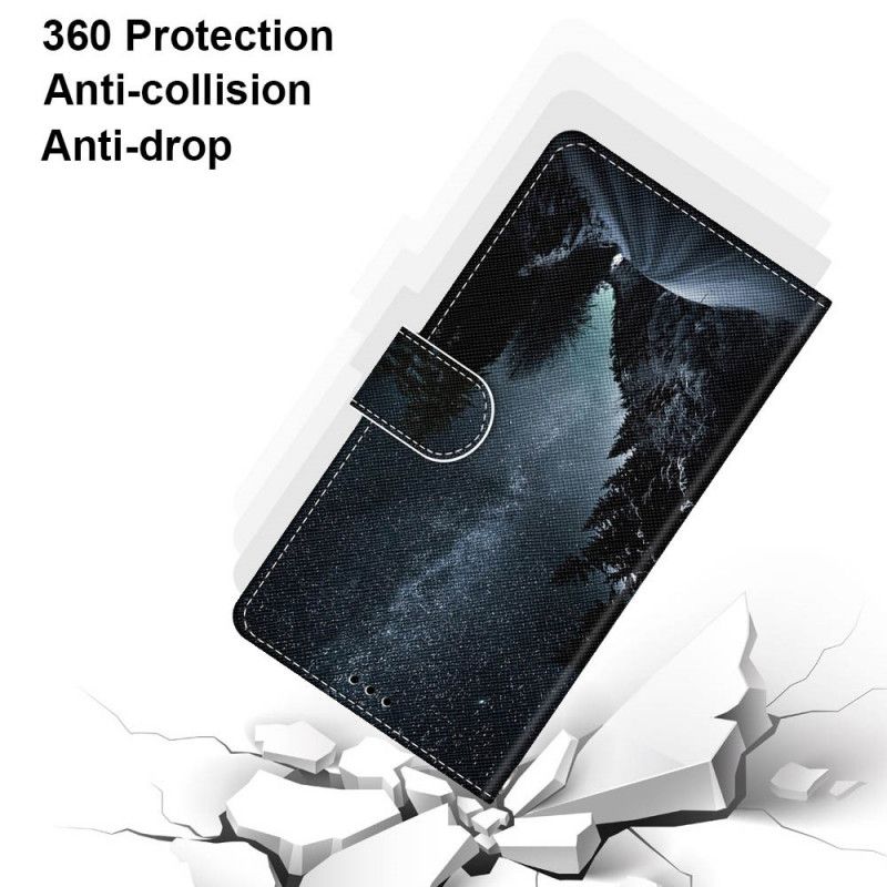 Skórzany Futerał Samsung Galaxy S21 Ultra 5G Jasnoniebieski Czarny Etui na Telefon Tajemnicza Natura
