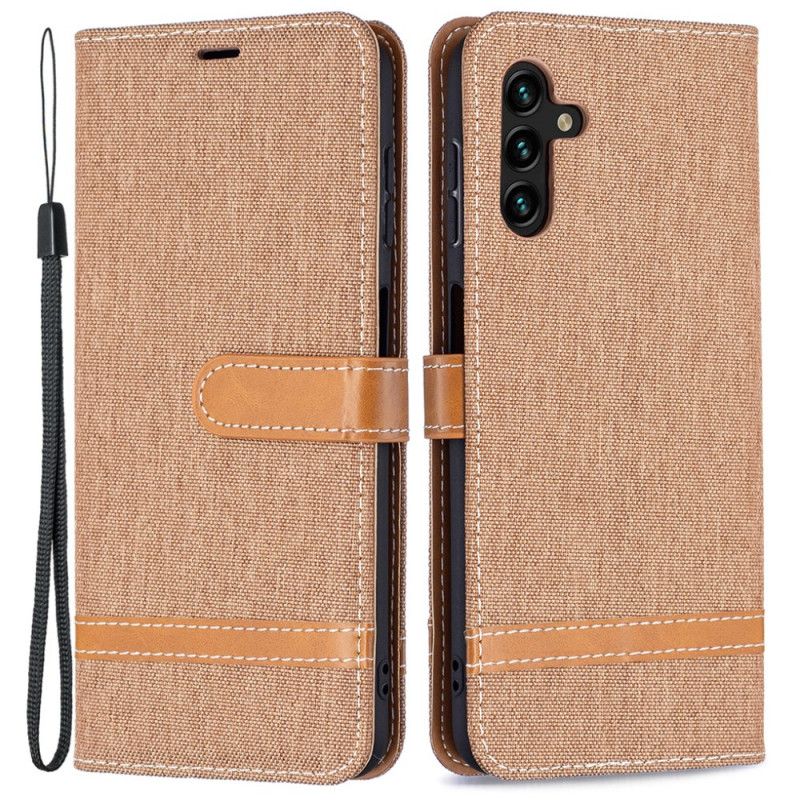 Etui Folio Do Samsung Galaxy A13 5g Efekt Tkaniny I Skóry Z Paskiem