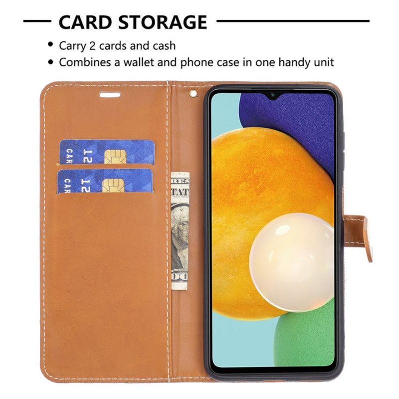 Etui Folio Do Samsung Galaxy A13 5g Efekt Tkaniny I Skóry Z Paskiem