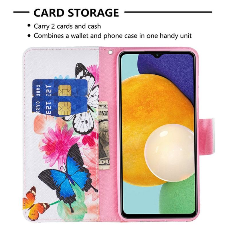 Etui Folio Do Samsung Galaxy A13 5g Malowane Motyle I Kwiaty