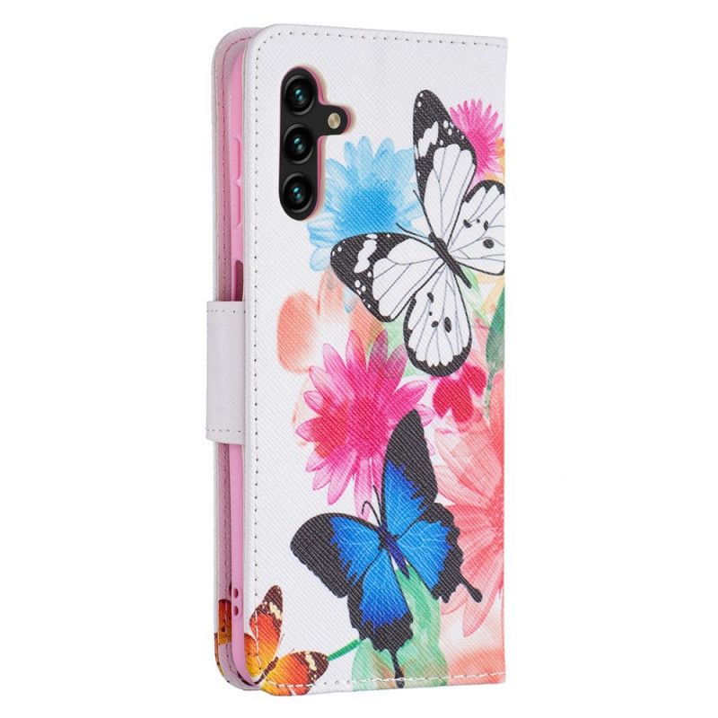 Etui Folio Do Samsung Galaxy A13 5g Malowane Motyle I Kwiaty