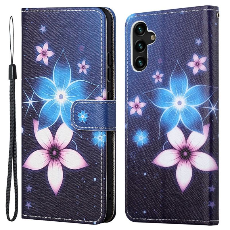 Etui Folio Samsung Galaxy A13 5g Księżycowe Kwiaty Z Paskiem Etui Ochronne