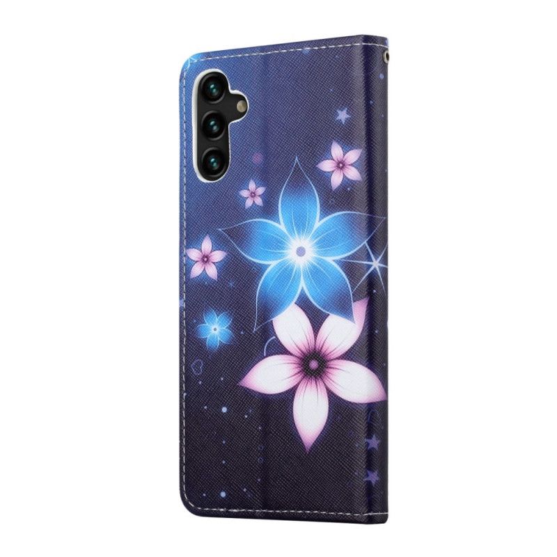 Etui Folio Samsung Galaxy A13 5g Księżycowe Kwiaty Z Paskiem Etui Ochronne