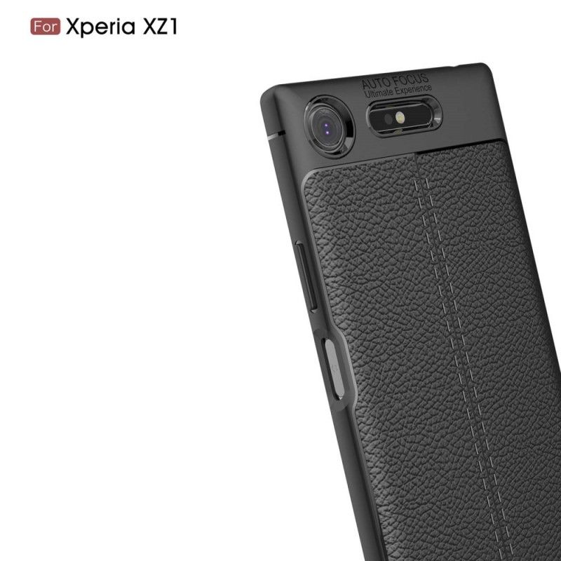 Etui Sony Xperia XZ1 Czerwony Czarny Efekt Skóry Z Podwójną Linią Liczi Etui Ochronne