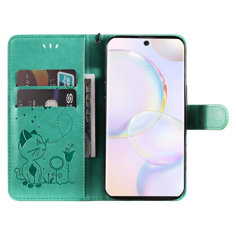 Etui Folio Huawei Nova 9 / Honor 50 Stringi Z Kotem I Pszczołą Etui Ochronne