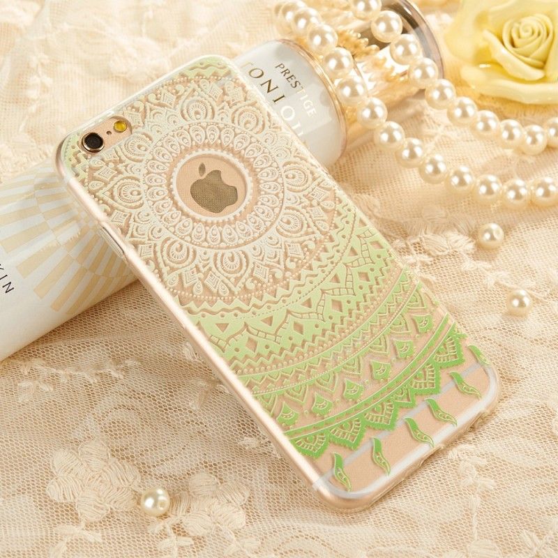 Etui iPhone 6 / 6S Zielony Purpurowy Przezroczysta Mandala Etui Ochronne