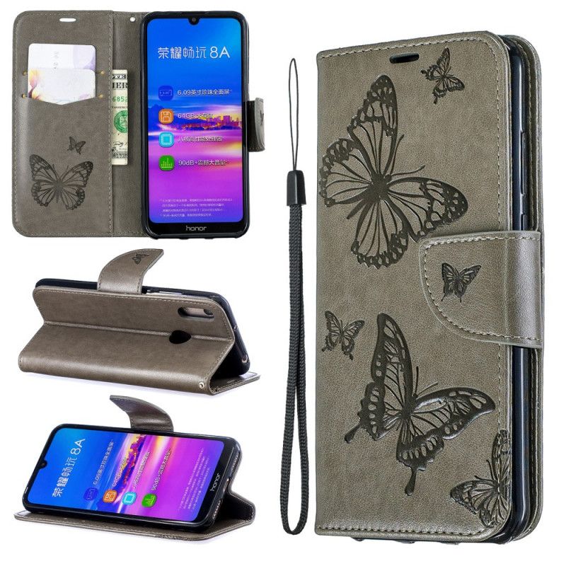 Etui Folio Huawei Y6 2019 Magenta Szary Motyle I Ukośna Klapa Etui Ochronne