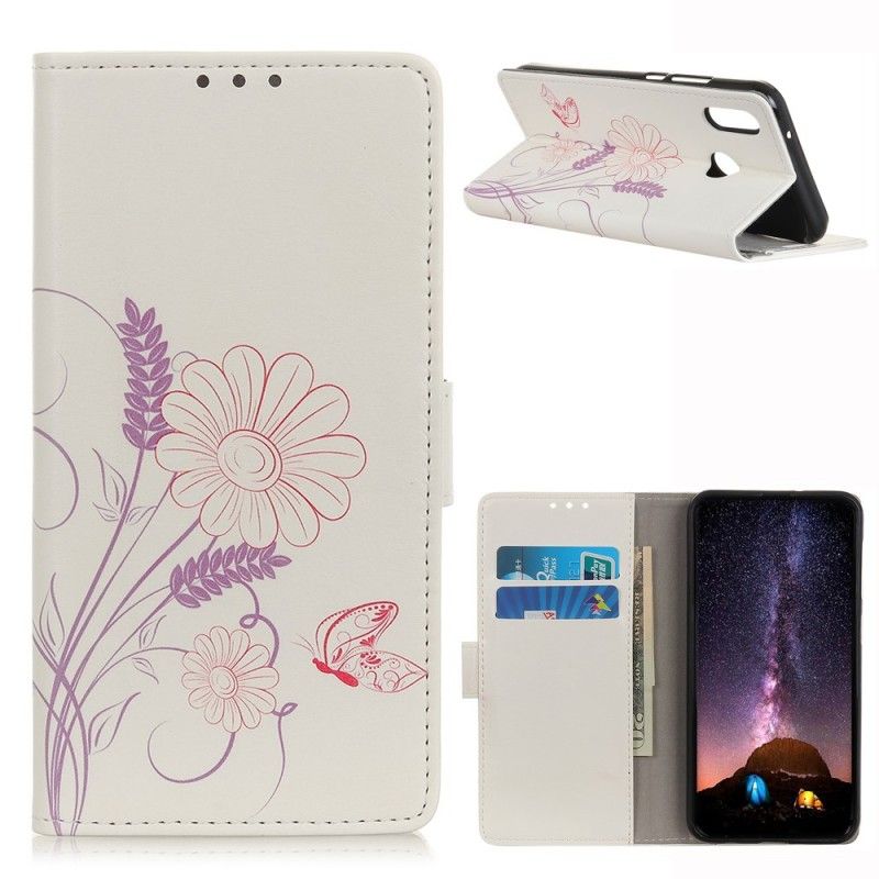 Etui Folio Huawei Y6 2019 Rysowanie Motyli I Kwiatów