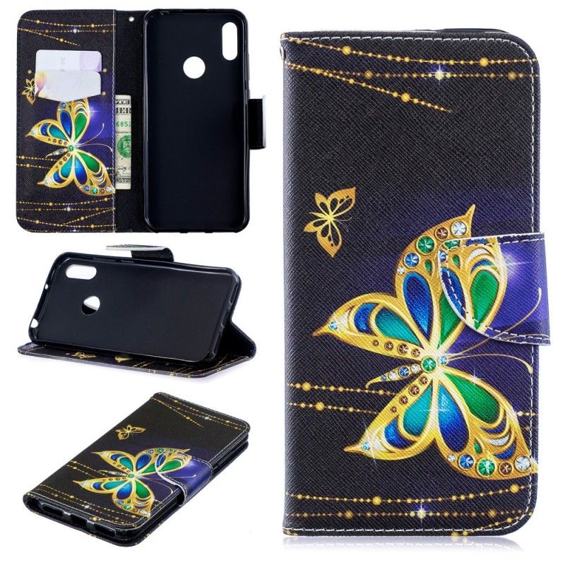 Skórzany Futerał Huawei Y6 2019 Etui na Telefon Magiczny Motyl