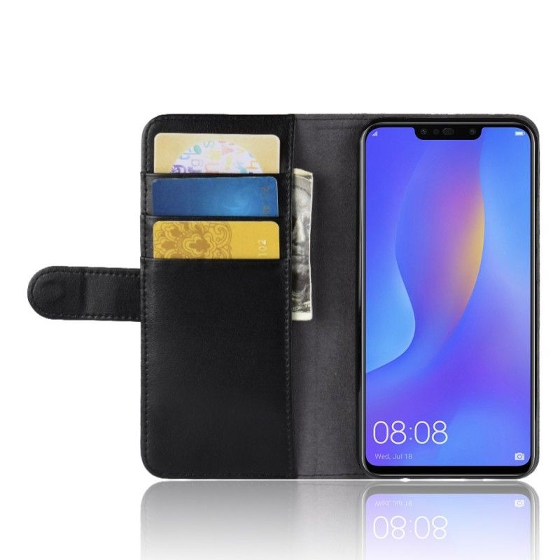 Etui Folio Huawei P Smart Plus Czarny Prawdziwa Skóra