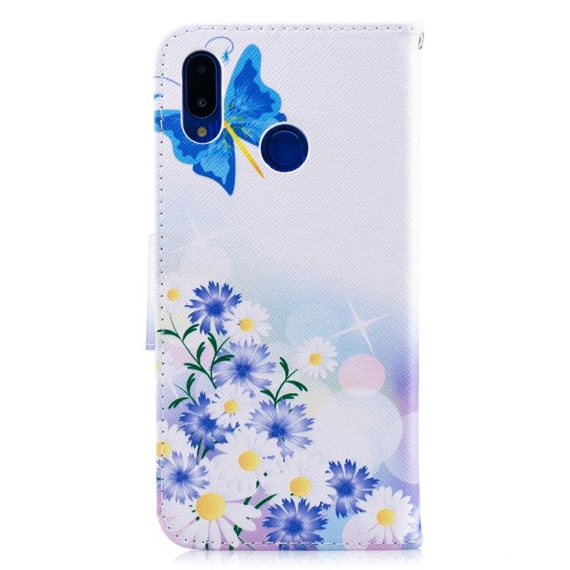 Etui Folio Huawei P Smart Plus Jasnoniebieski Magenta Malowane Motyle I Kwiaty