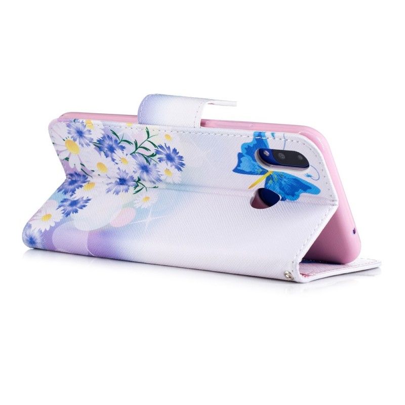 Etui Folio Huawei P Smart Plus Jasnoniebieski Magenta Malowane Motyle I Kwiaty