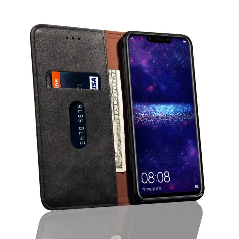 Flip Kotelot Huawei P Smart Plus Czerwony Czarny Etui na Telefon Efekt Szytej Skóry