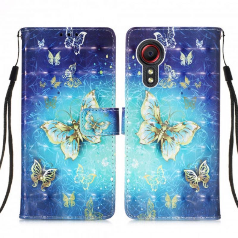 Etui Folio Do Samsung Galaxy Xcover 5 Złota Smycz Motyle