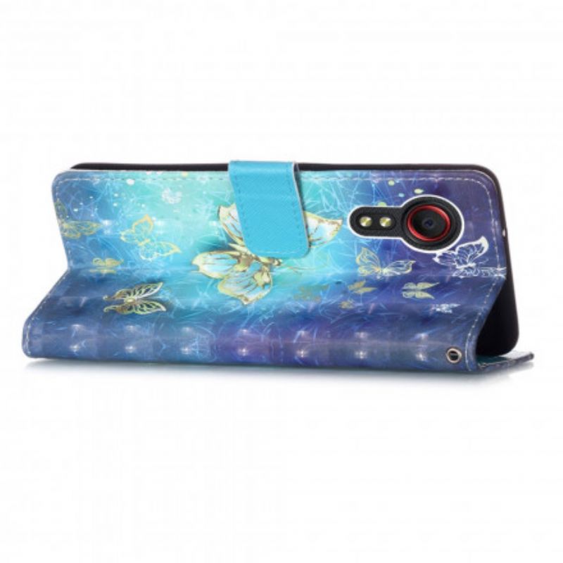 Etui Folio Do Samsung Galaxy Xcover 5 Złota Smycz Motyle