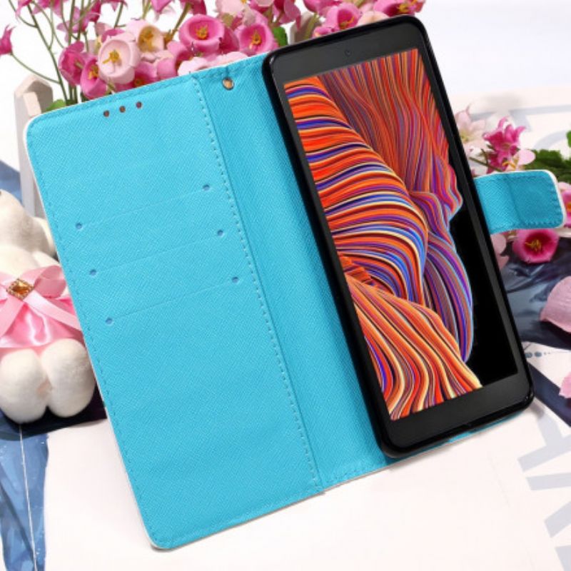 Etui Folio Do Samsung Galaxy Xcover 5 Złota Smycz Motyle