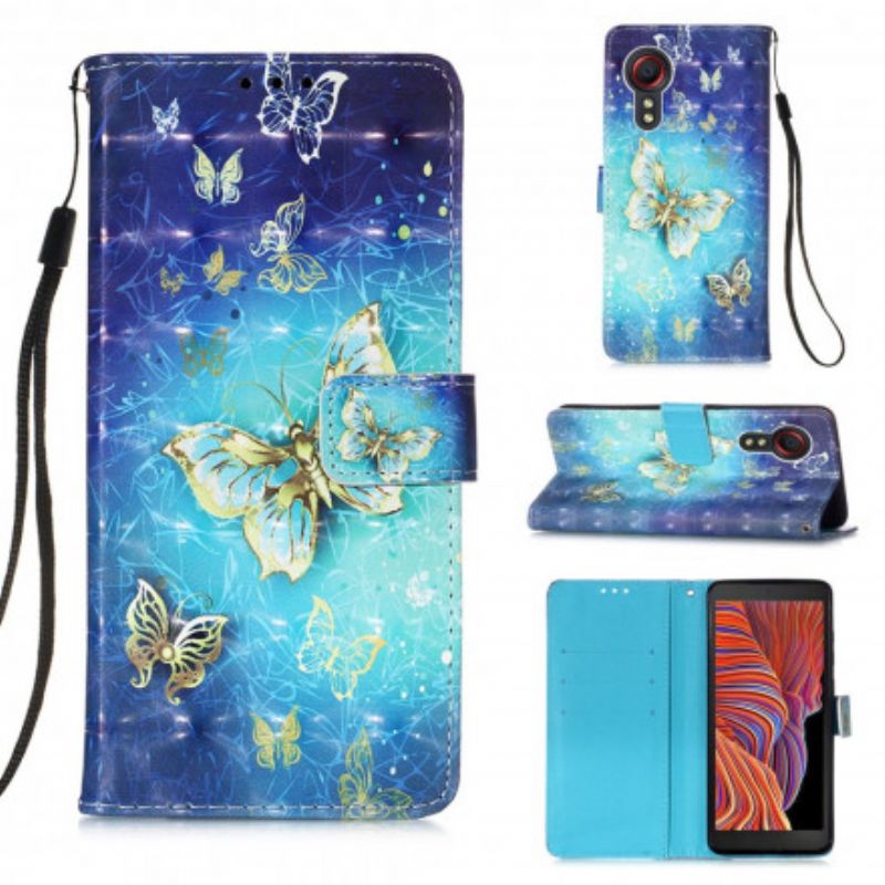 Etui Folio Do Samsung Galaxy Xcover 5 Złota Smycz Motyle